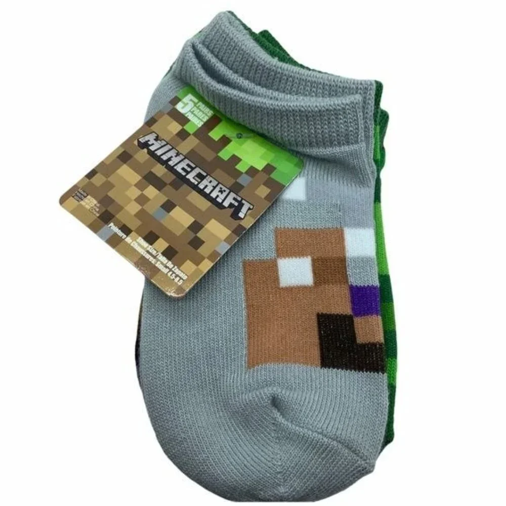 Minecraft Socks Toddler Shoe Size 4.5-8.5 5 Pairs Ribbed Cuffs NEW‎ NWT